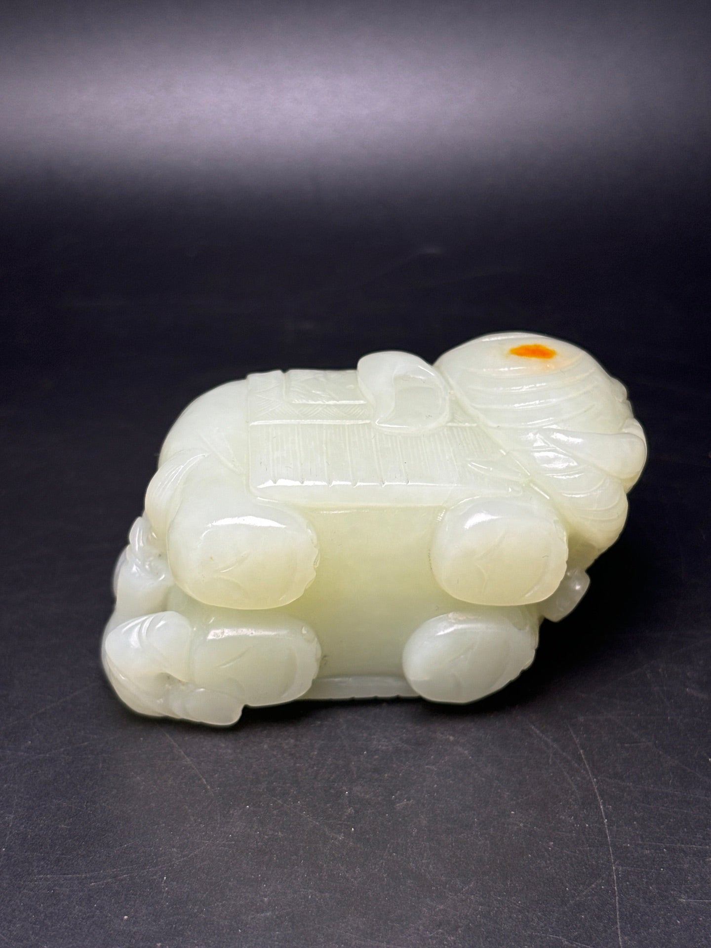 A0685 Superb Chinese Hetian Jade Carved Elephant & Kid Statue
