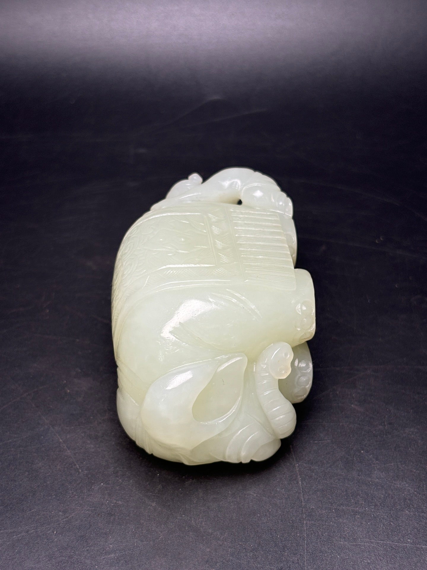 A0685 Superb Chinese Hetian Jade Carved Elephant & Kid Statue
