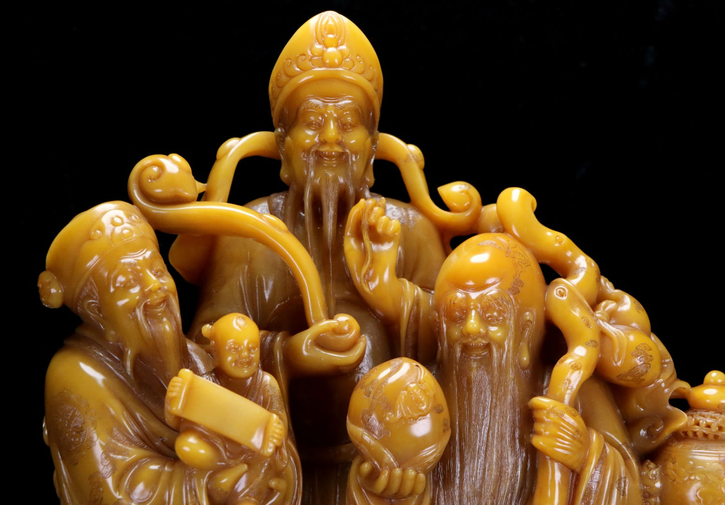 A0686 Vintage Chinese Shoushan Tianhuang Stone Carved Taoism Deity Fukurokuju Statue