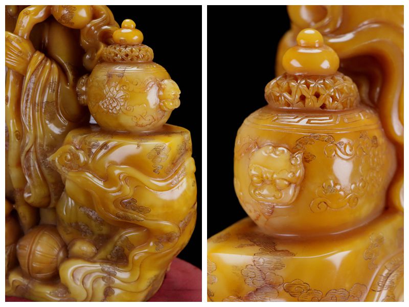A0686 Vintage Chinese Shoushan Tianhuang Stone Carved Taoism Deity Fukurokuju Statue