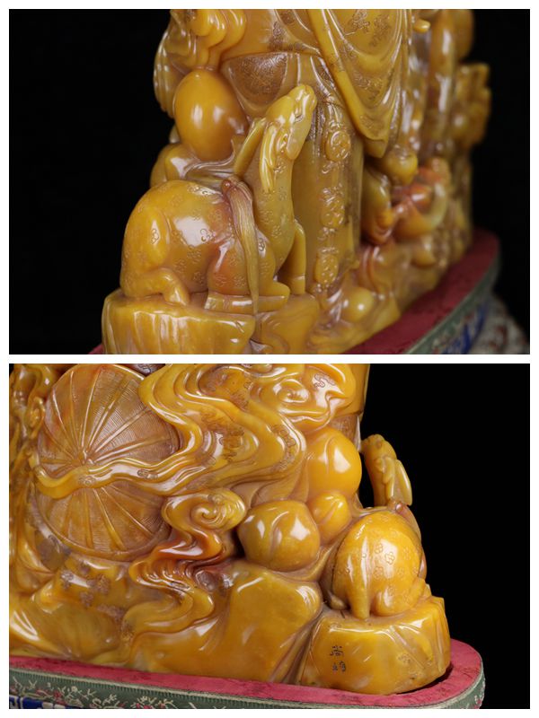 A0686 Vintage Chinese Shoushan Tianhuang Stone Carved Taoism Deity Fukurokuju Statue