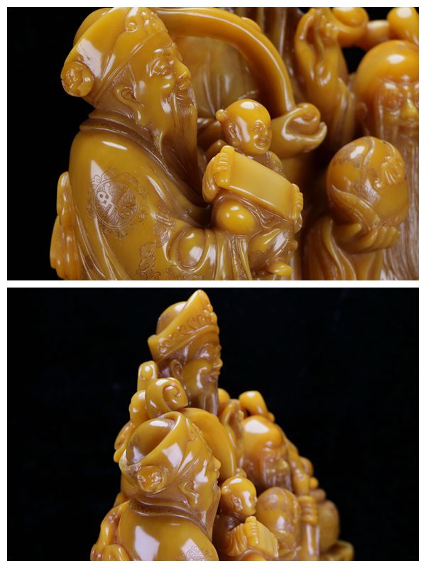 A0686 Vintage Chinese Shoushan Tianhuang Stone Carved Taoism Deity Fukurokuju Statue