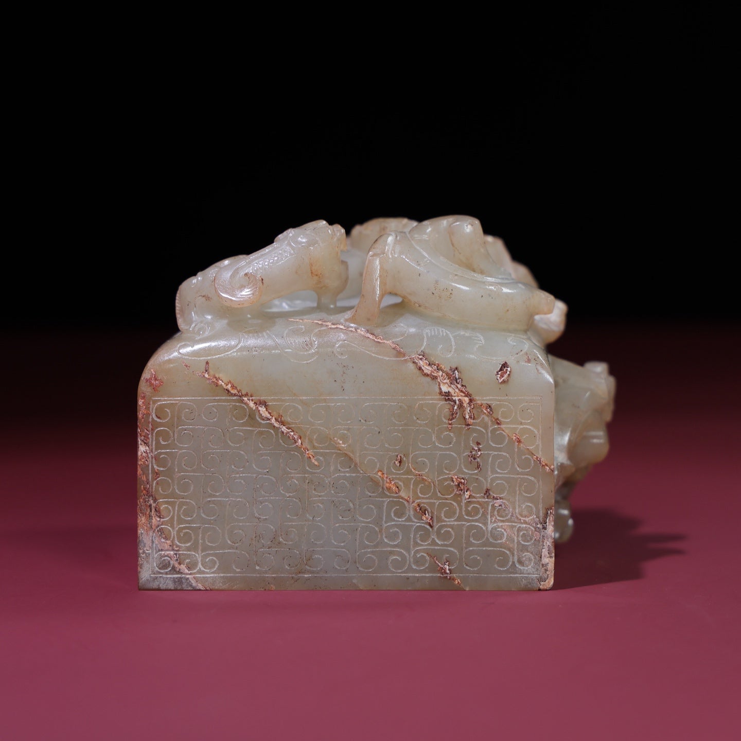 A0690 Vintage Chinese Hetian Jade High Relief Chi Dragon Seal