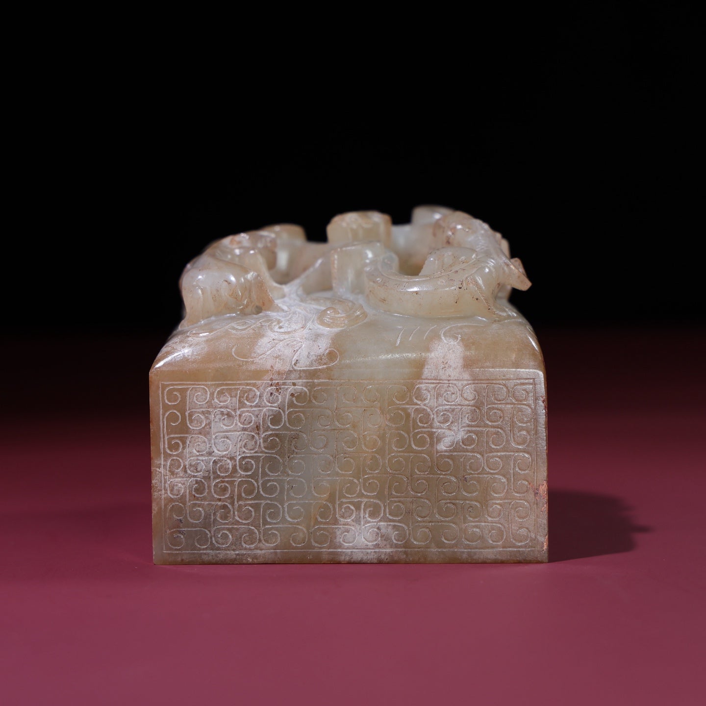 A0690 Vintage Chinese Hetian Jade High Relief Chi Dragon Seal