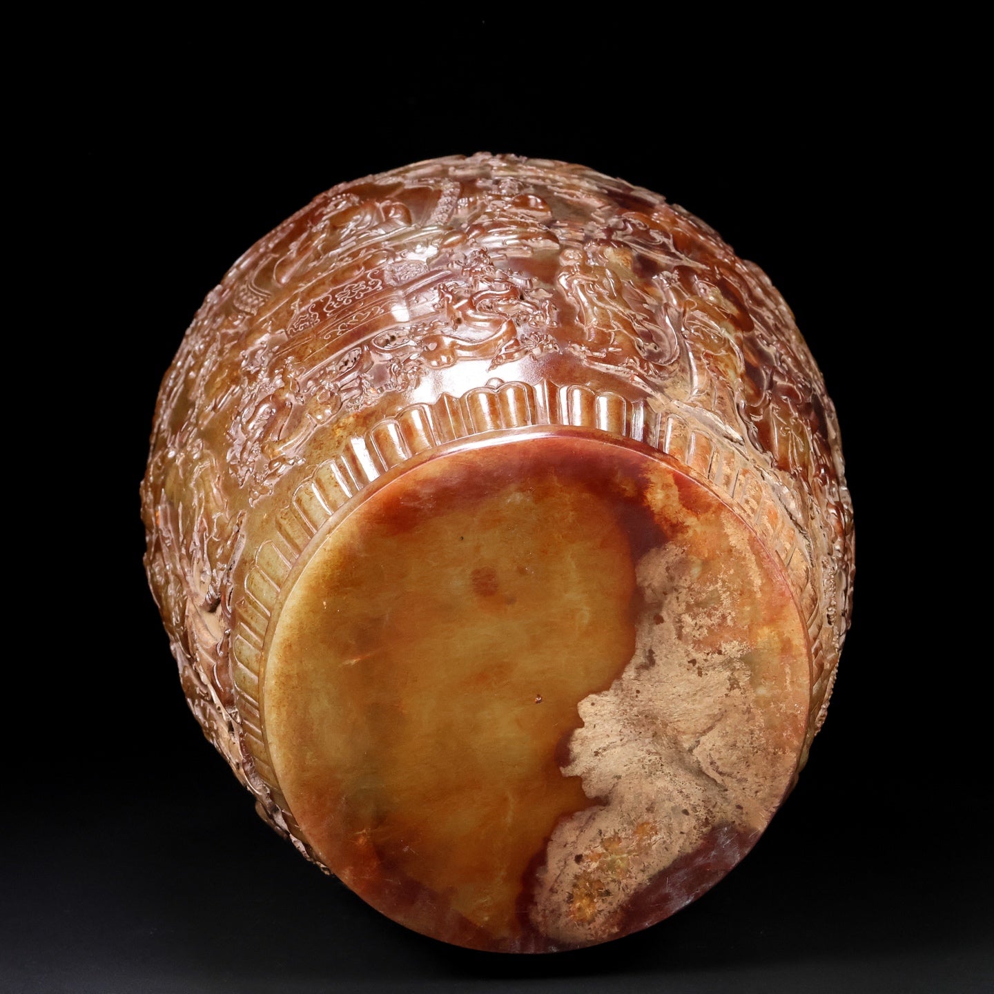 A0691 High Quality Vintage Chinese Hetian Jade Low Relief Mythical Figure Design Pot