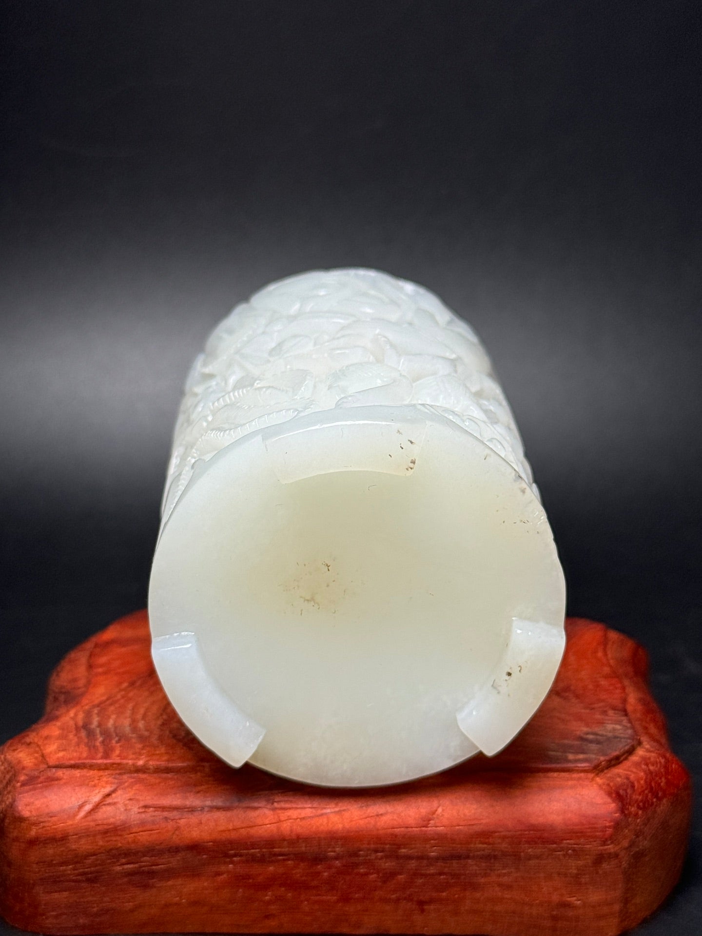 A0694 Openwork Chinese White Hetian Jade Carved Crane Brush Pot