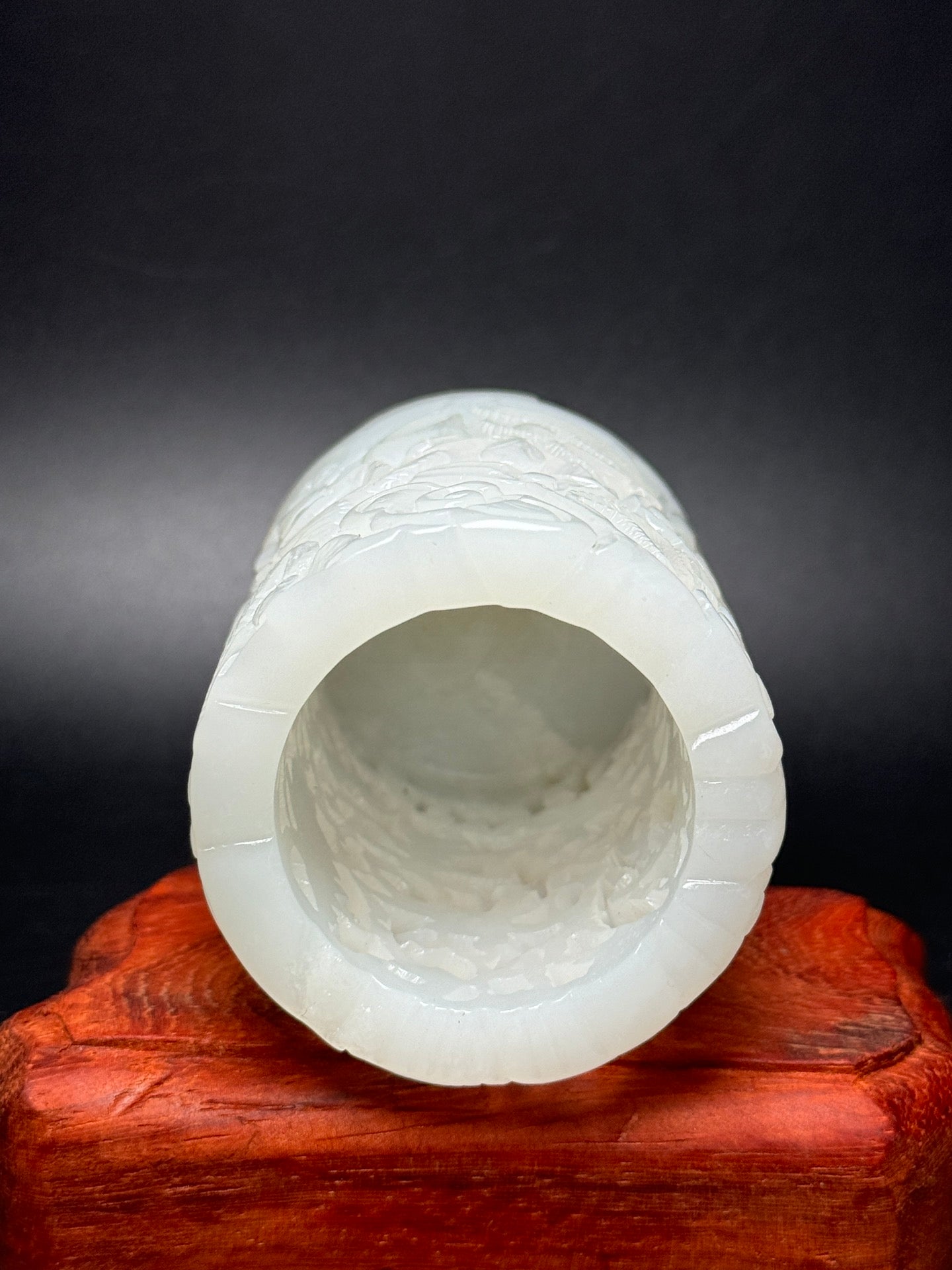 A0694 Openwork Chinese White Hetian Jade Carved Crane Brush Pot