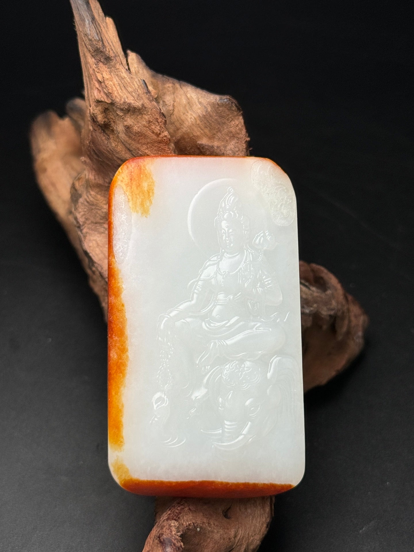 A0695 Superb Chinese Hetian Jade Carved Samantabhadra Pendant