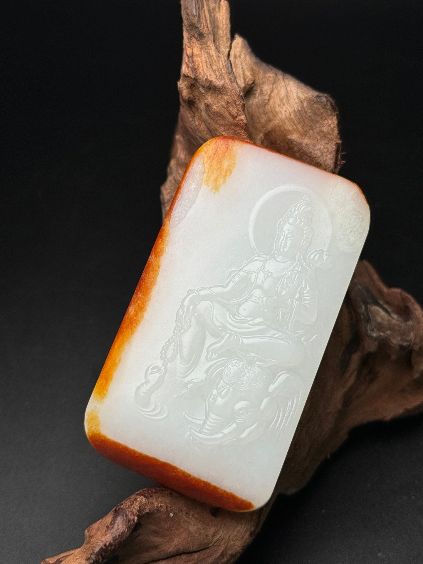 A0695 Superb Chinese Hetian Jade Carved Samantabhadra Pendant