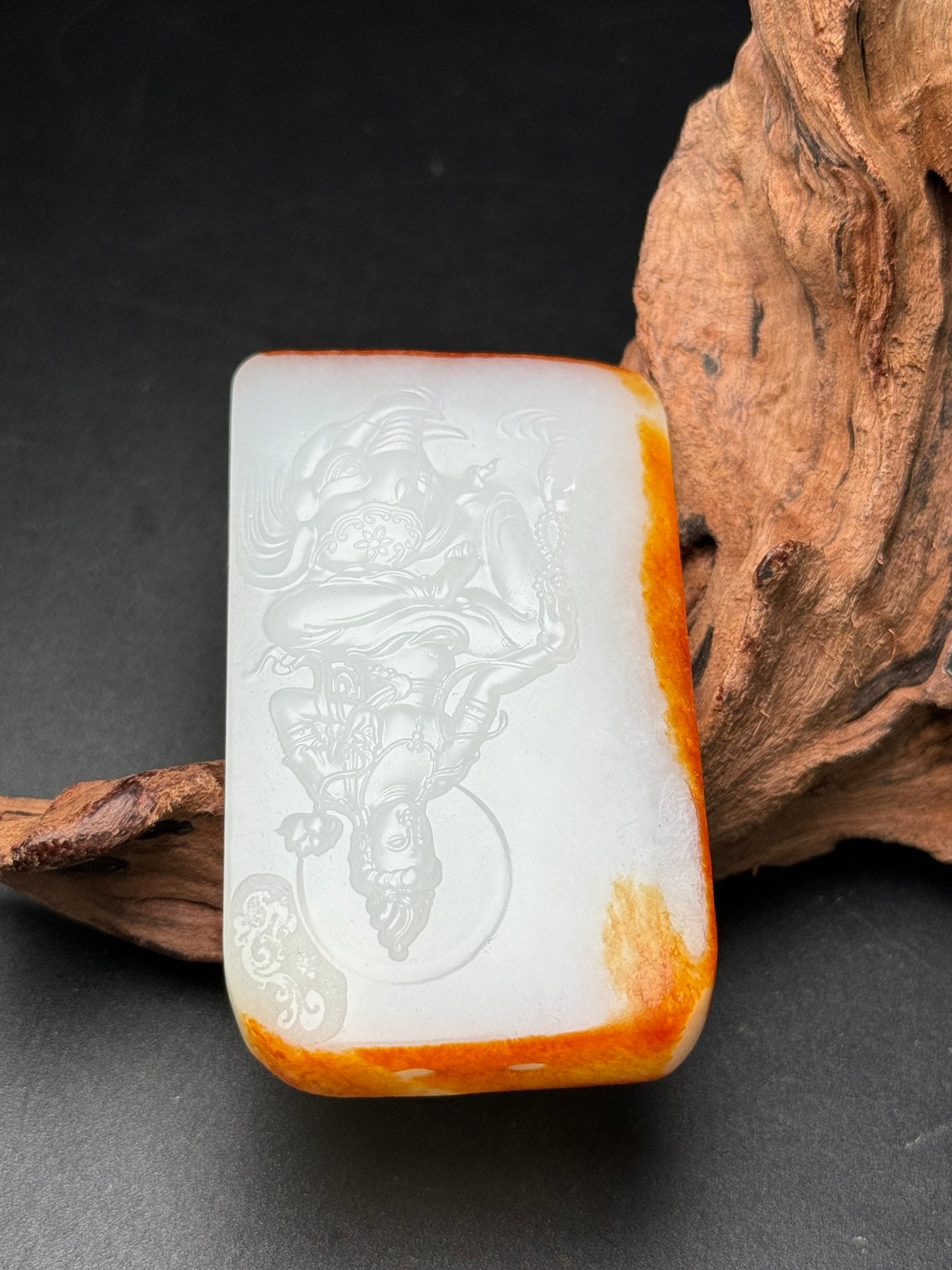 A0695 Superb Chinese Hetian Jade Carved Samantabhadra Pendant
