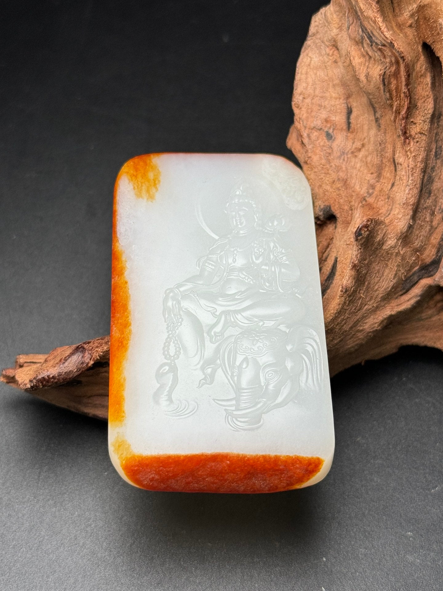 A0695 Superb Chinese Hetian Jade Carved Samantabhadra Pendant