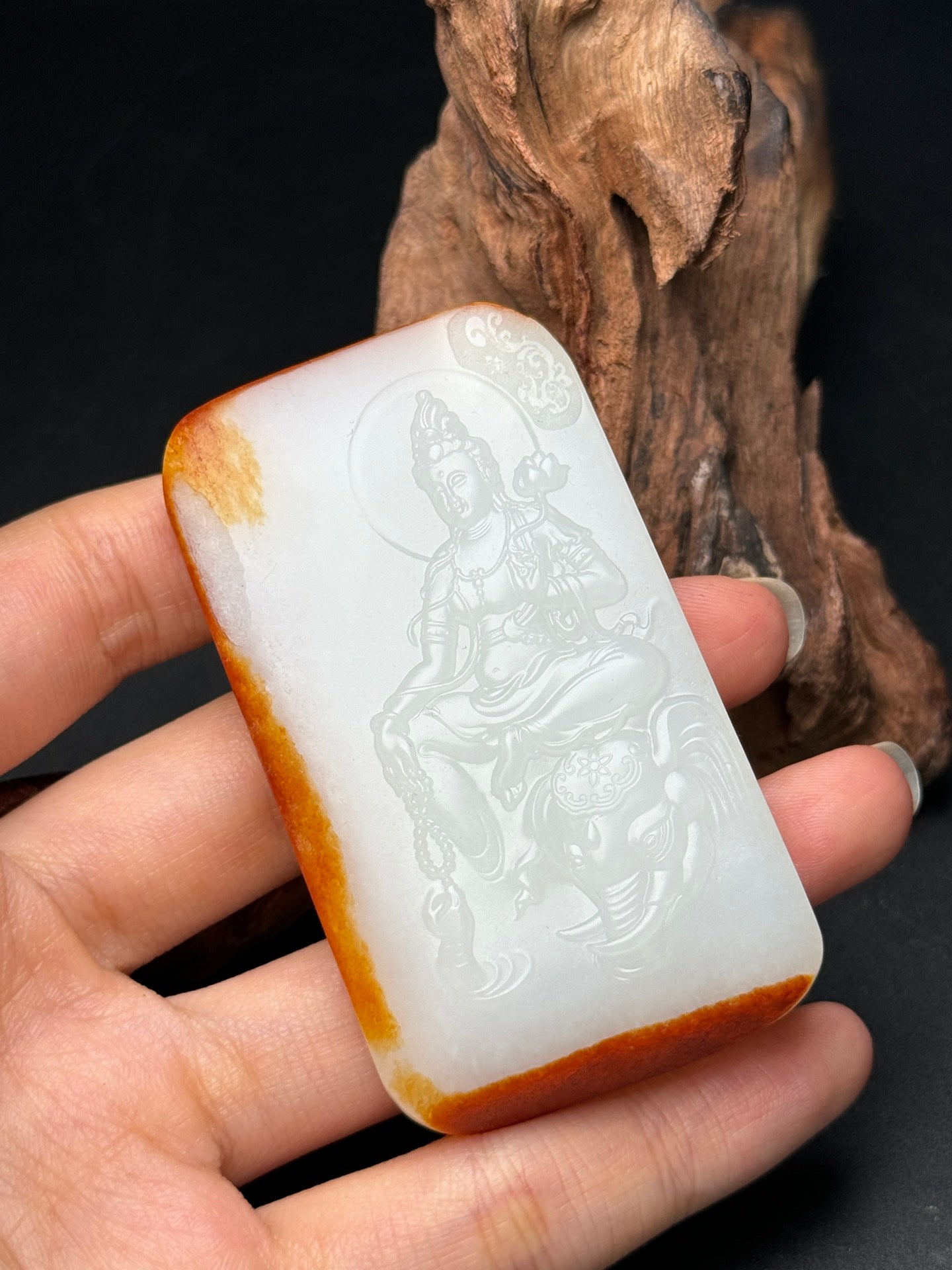 A0695 Superb Chinese Hetian Jade Carved Samantabhadra Pendant