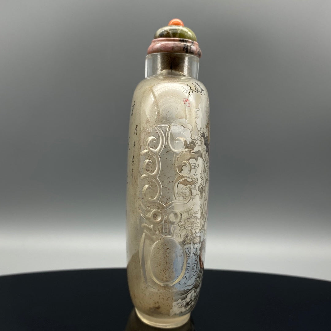 A0697 Old Chinese Peking Glass Inside Painting Figure Design Snuff Bottle w Stopper