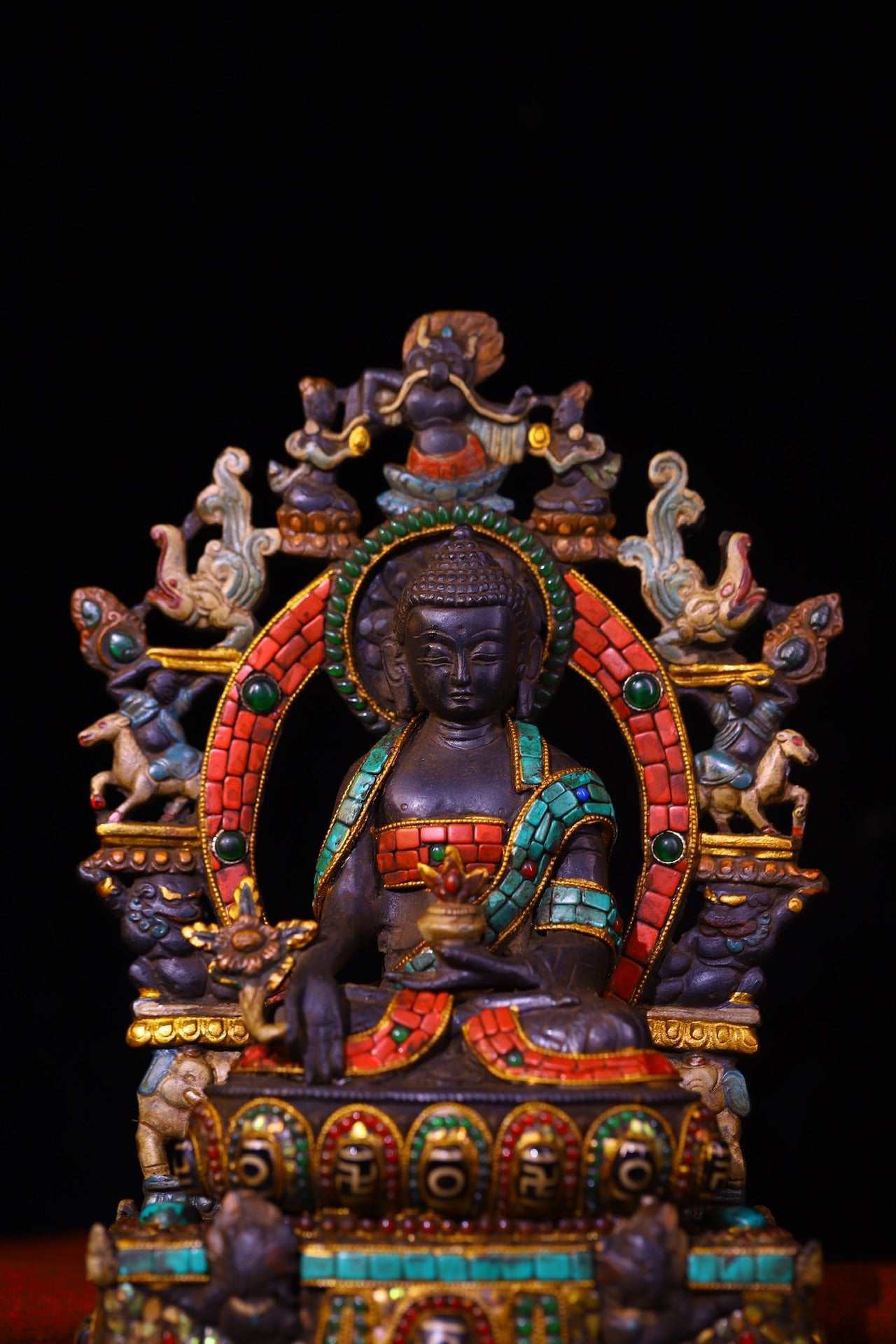 A0703 Tibetan Buddhism Copper Inlay DZI Agate & Turquoise & Gems Buddha Statue(复制)