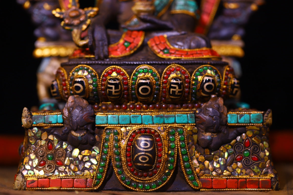 A0703 Tibetan Buddhism Copper Inlay DZI Agate & Turquoise & Gems Buddha Statue(复制)