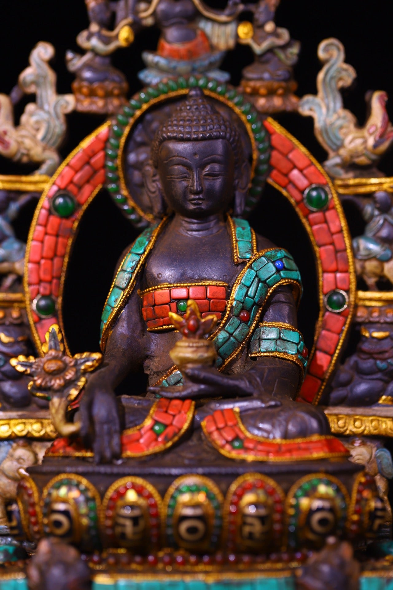 A0703 Tibetan Buddhism Copper Inlay DZI Agate & Turquoise & Gems Buddha Statue(复制)