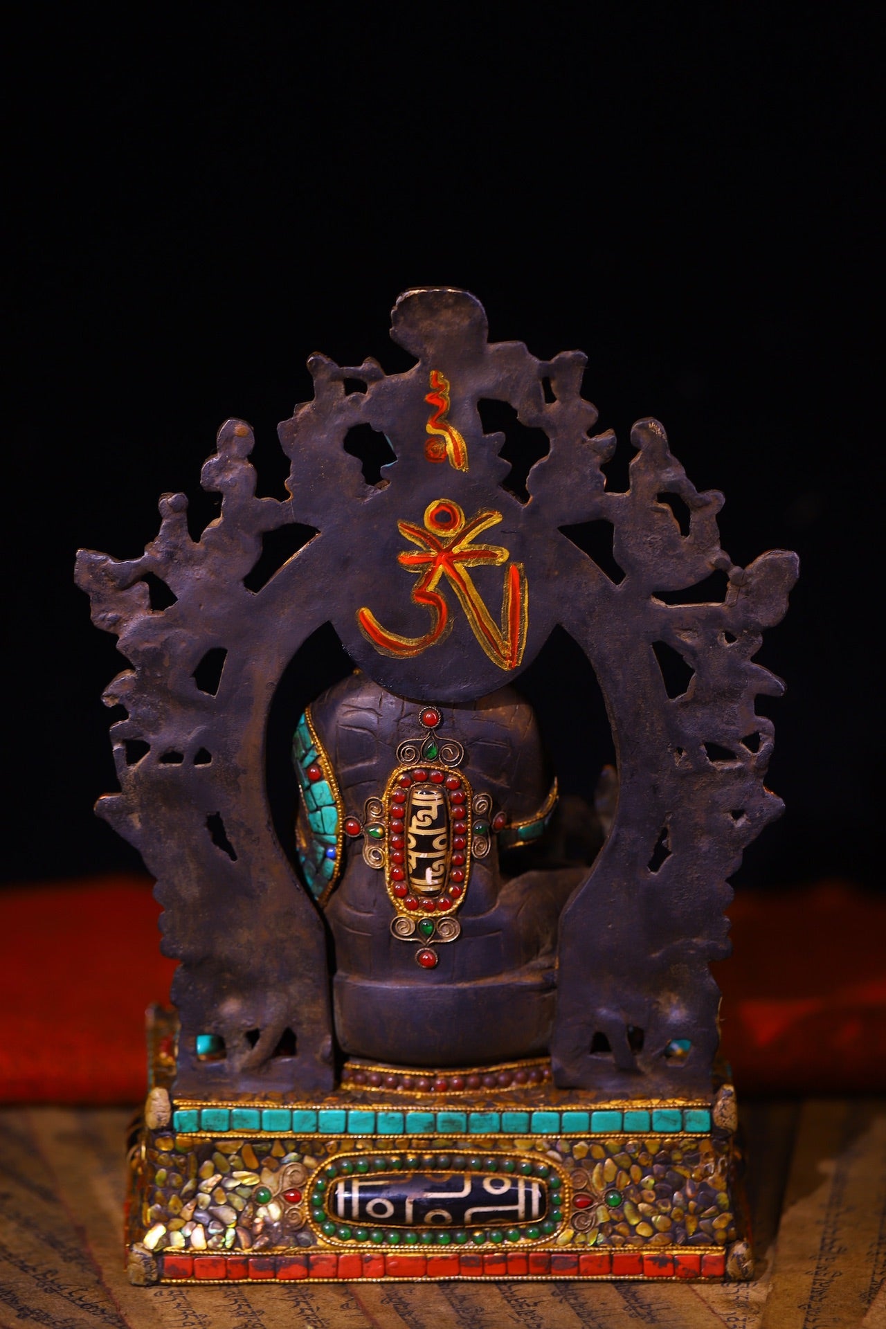 A0703 Tibetan Buddhism Copper Inlay DZI Agate & Turquoise & Gems Buddha Statue(复制)