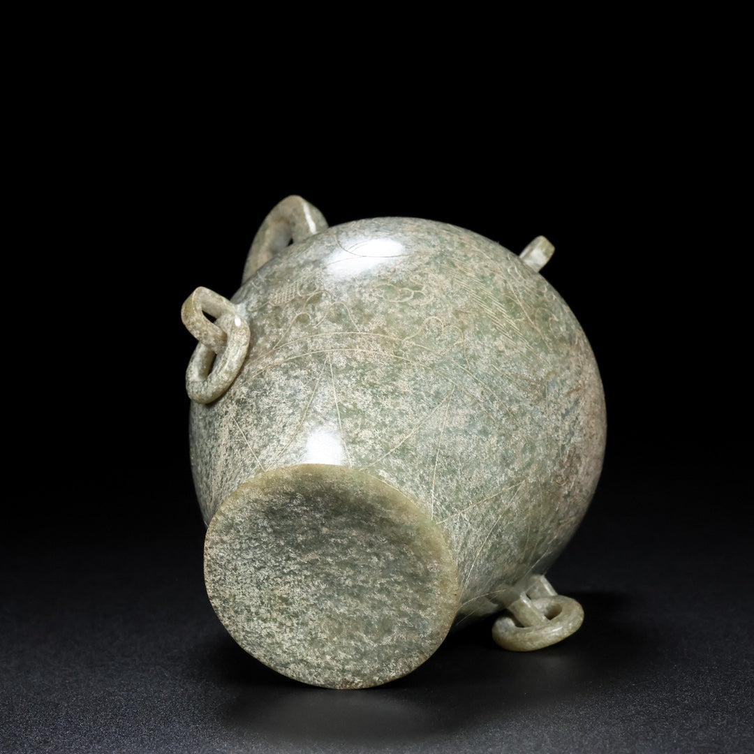 A0716 Superb Old Chinese Hetian Jade Pot w Lid