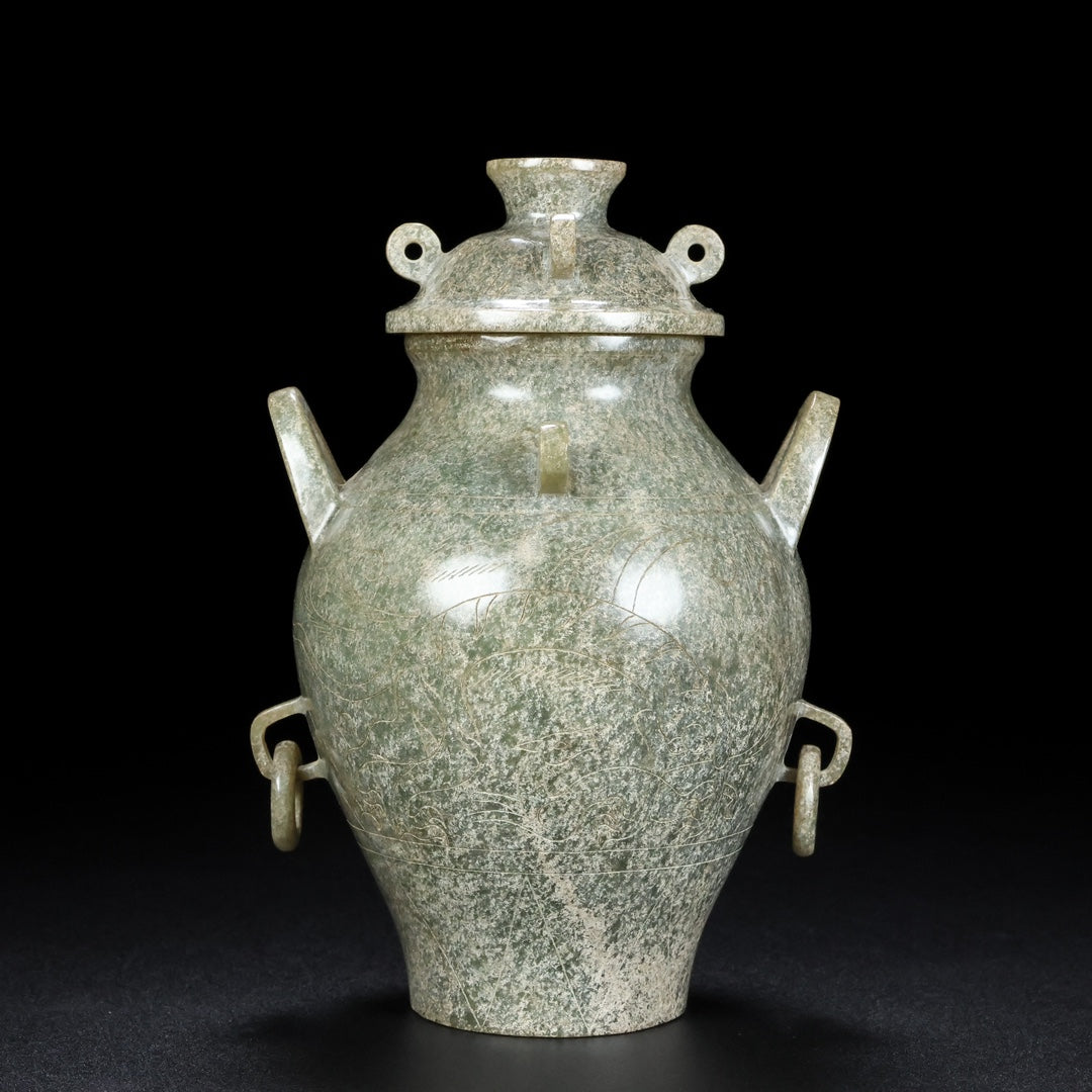 A0716 Superb Old Chinese Hetian Jade Pot w Lid