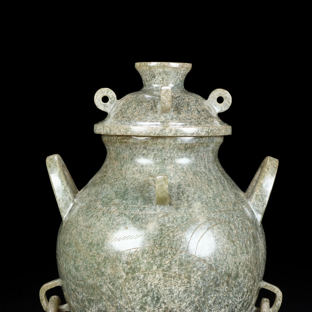 A0716 Superb Old Chinese Hetian Jade Pot w Lid