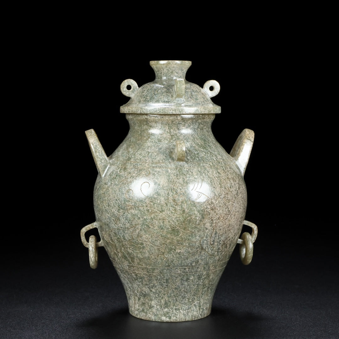 A0716 Superb Old Chinese Hetian Jade Pot w Lid