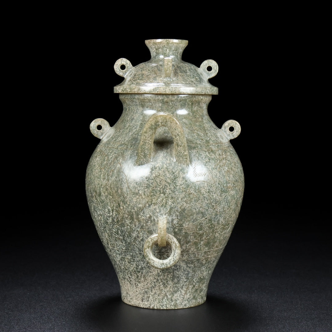 A0716 Superb Old Chinese Hetian Jade Pot w Lid