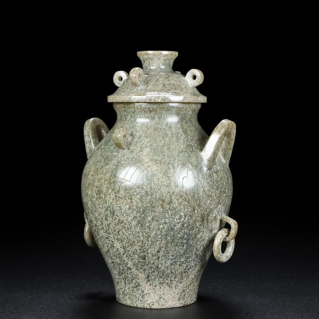 A0716 Superb Old Chinese Hetian Jade Pot w Lid
