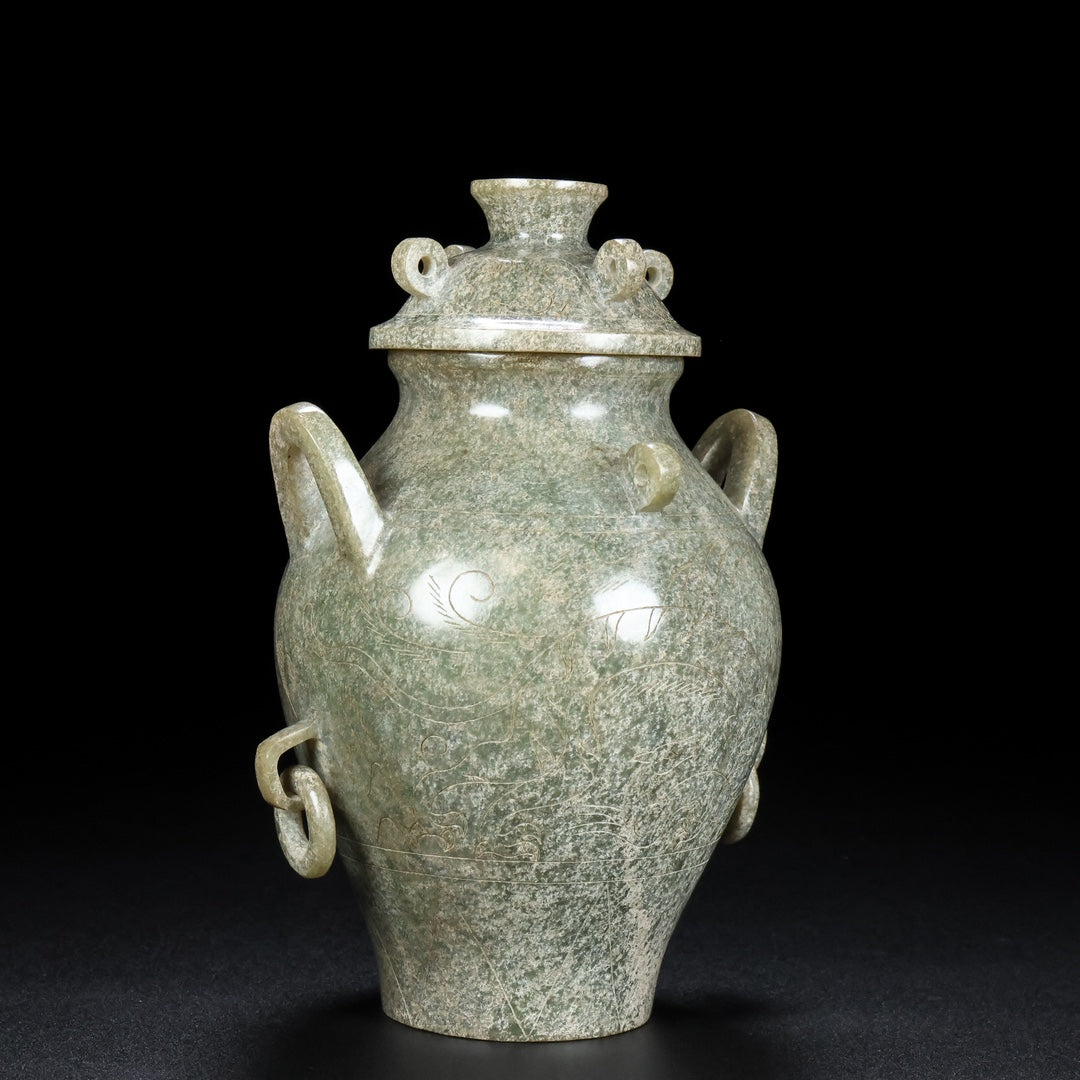 A0716 Superb Old Chinese Hetian Jade Pot w Lid