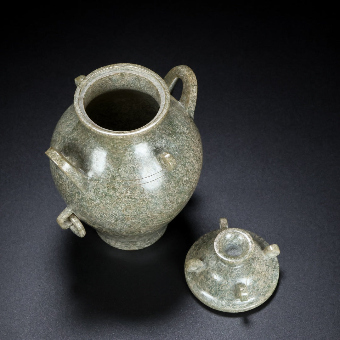 A0716 Superb Old Chinese Hetian Jade Pot w Lid