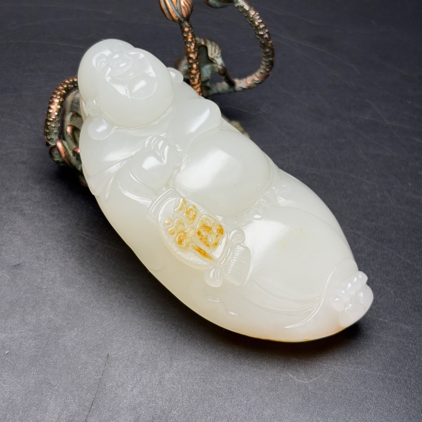 A0718 Superb Chinese Hetian Jade Carved Laughing Buddha Statue/Pendant