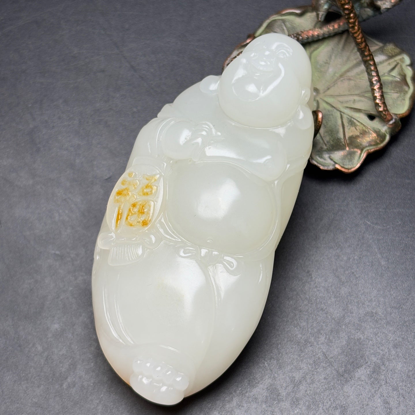 A0718 Superb Chinese Hetian Jade Carved Laughing Buddha Statue/Pendant