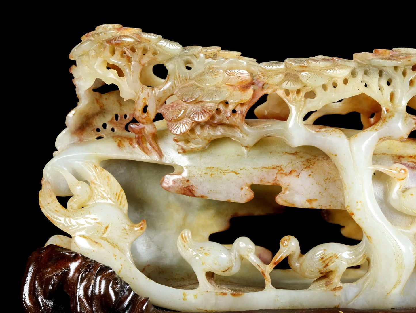 A0720 Vintage Chinese Hetian Jade Carved Pine Tree & Crane Statue