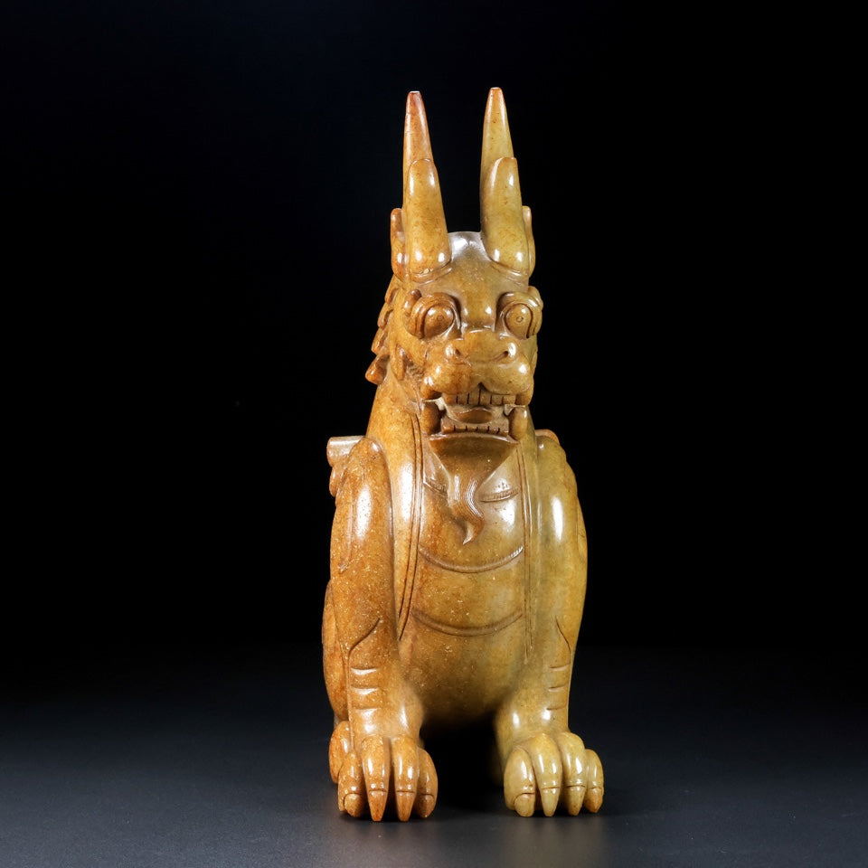 A0727 Superb Old Chinese Hetian Jade Carved Divine Beast Statue