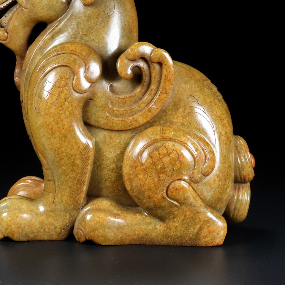 A0727 Superb Old Chinese Hetian Jade Carved Divine Beast Statue