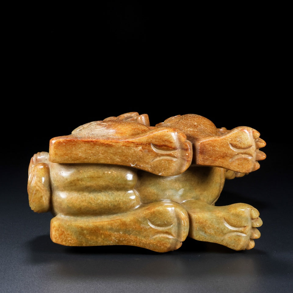 A0727 Superb Old Chinese Hetian Jade Carved Divine Beast Statue
