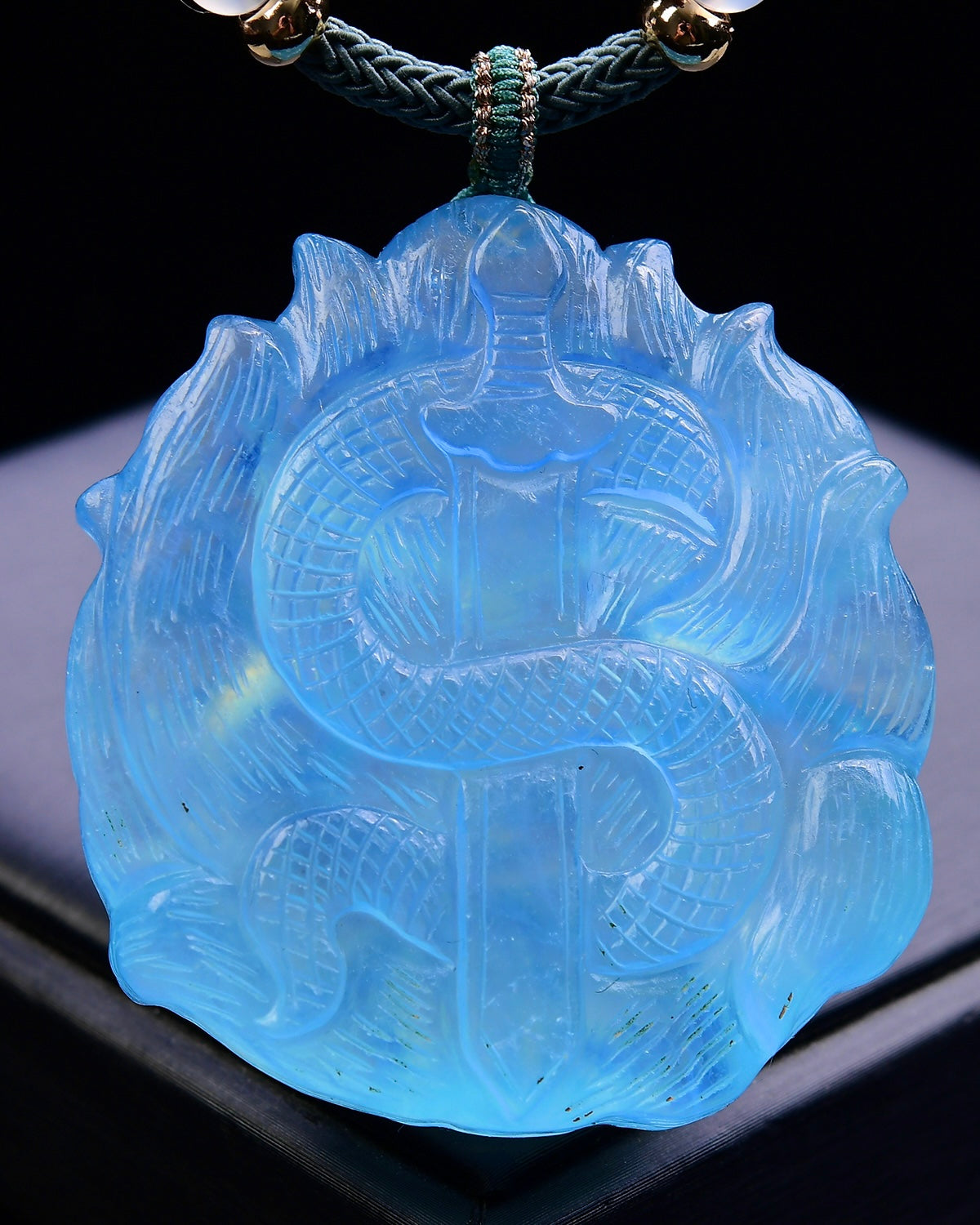 A0738 Beautiful Aquamarine Carved Nine-tailed Fox Pendant