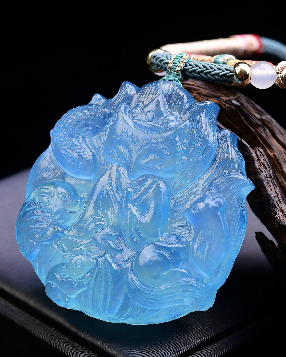 A0738 Beautiful Aquamarine Carved Nine-tailed Fox Pendant