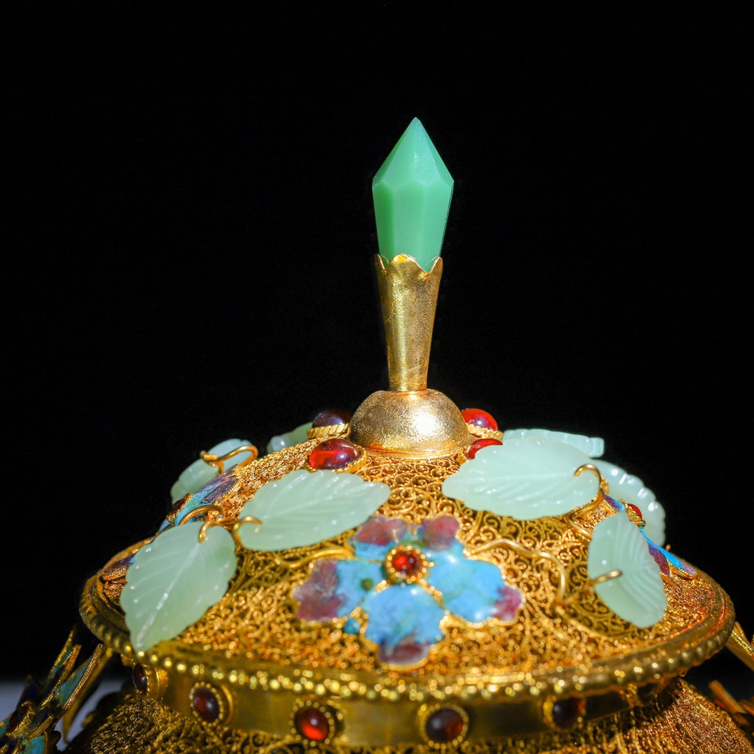 A0743 Exquisite Gold Wires Enamel Inlay Gem Butterfly & Flowers Wine Pot