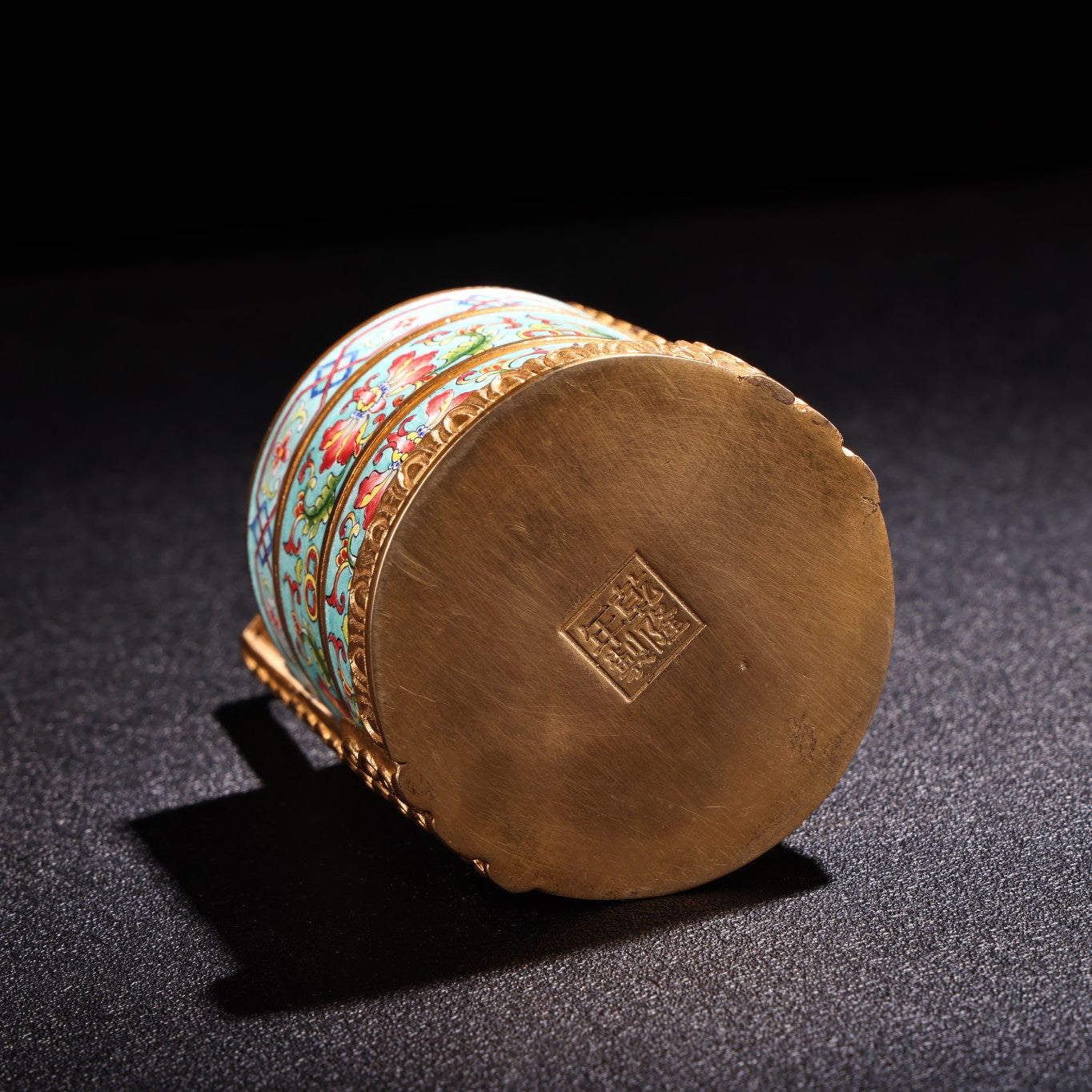 A0745 Vintage Chinese Gilt Gold Copper Cloisonne Inlay Green Jade Handle Small Food Box