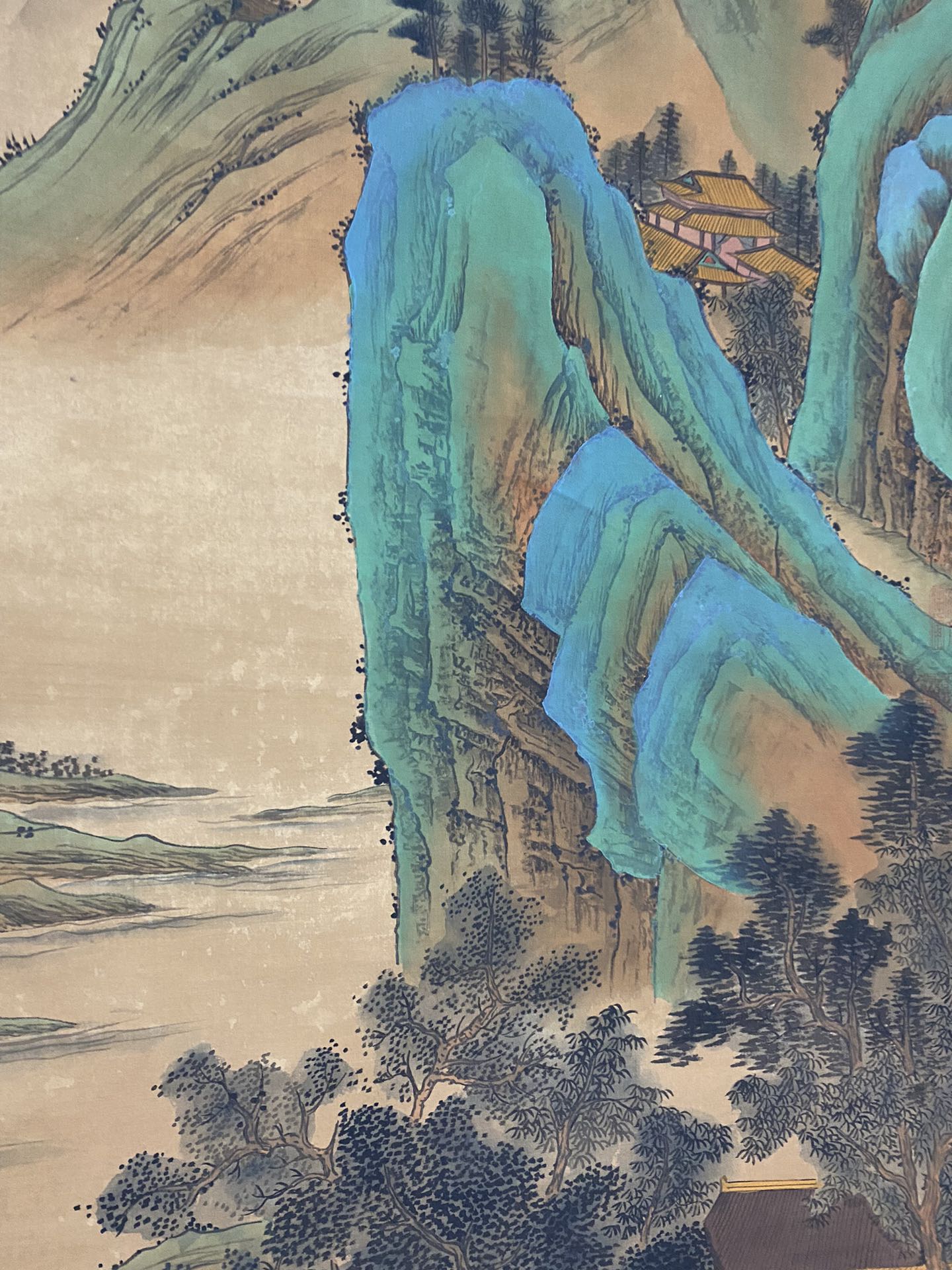 A0750 Chinese Watercolour On Silk Mountain River Scene Design Painting - Zhao Meng Fu (1254-1322)