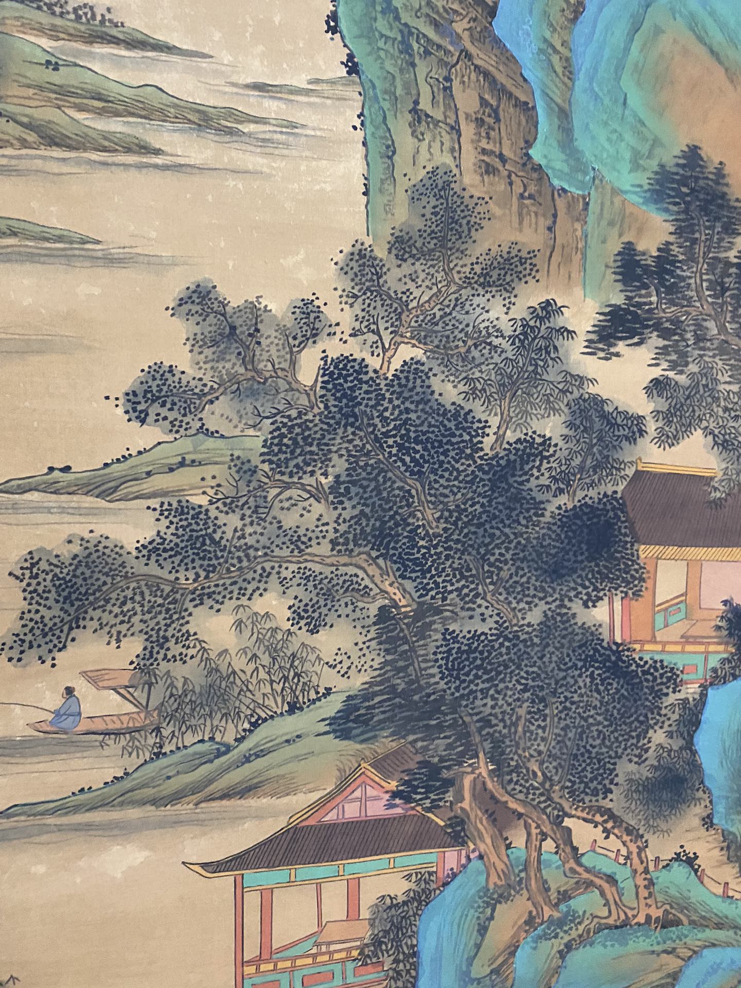 A0750 Chinese Watercolour On Silk Mountain River Scene Design Painting - Zhao Meng Fu (1254-1322)