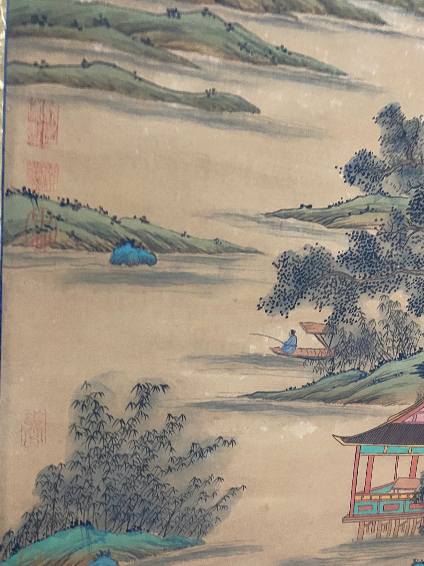 A0750 Chinese Watercolour On Silk Mountain River Scene Design Painting - Zhao Meng Fu (1254-1322)