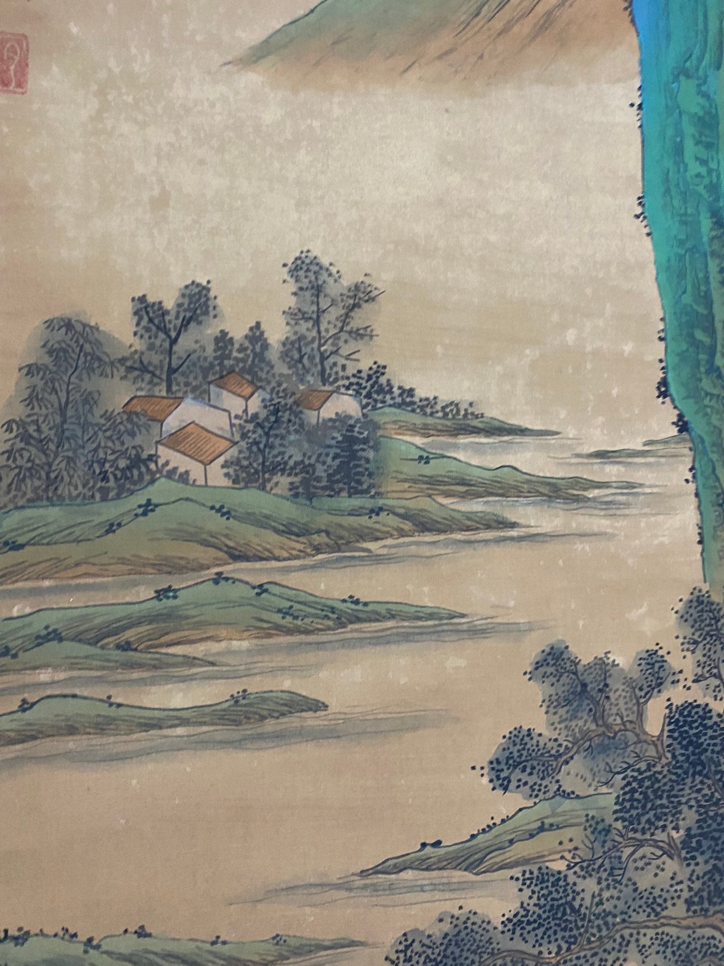 A0750 Chinese Watercolour On Silk Mountain River Scene Design Painting - Zhao Meng Fu (1254-1322)