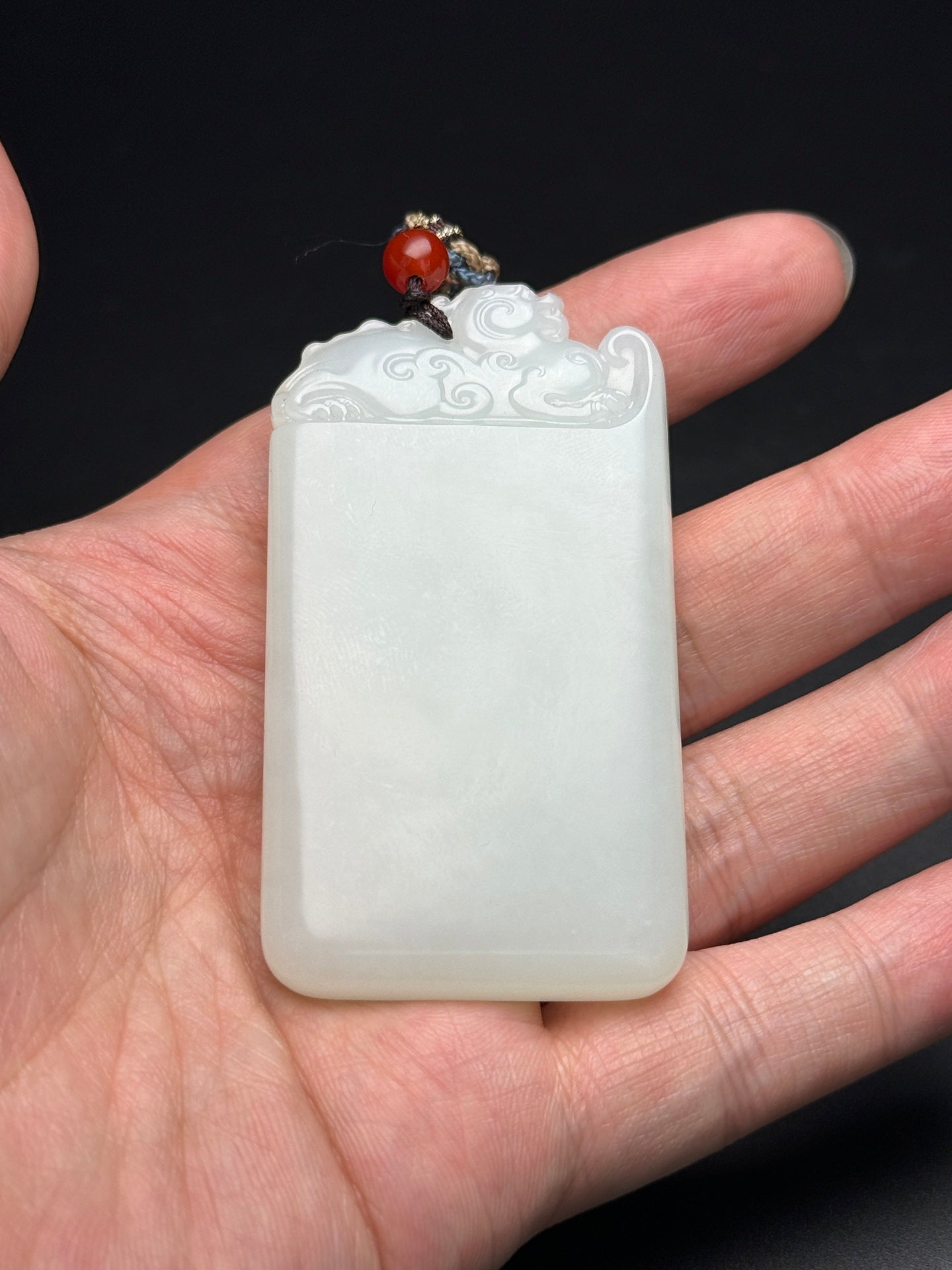 A0751 Superb Chinese White Hetian Jade Low Relief Fortune Dragon Pendant