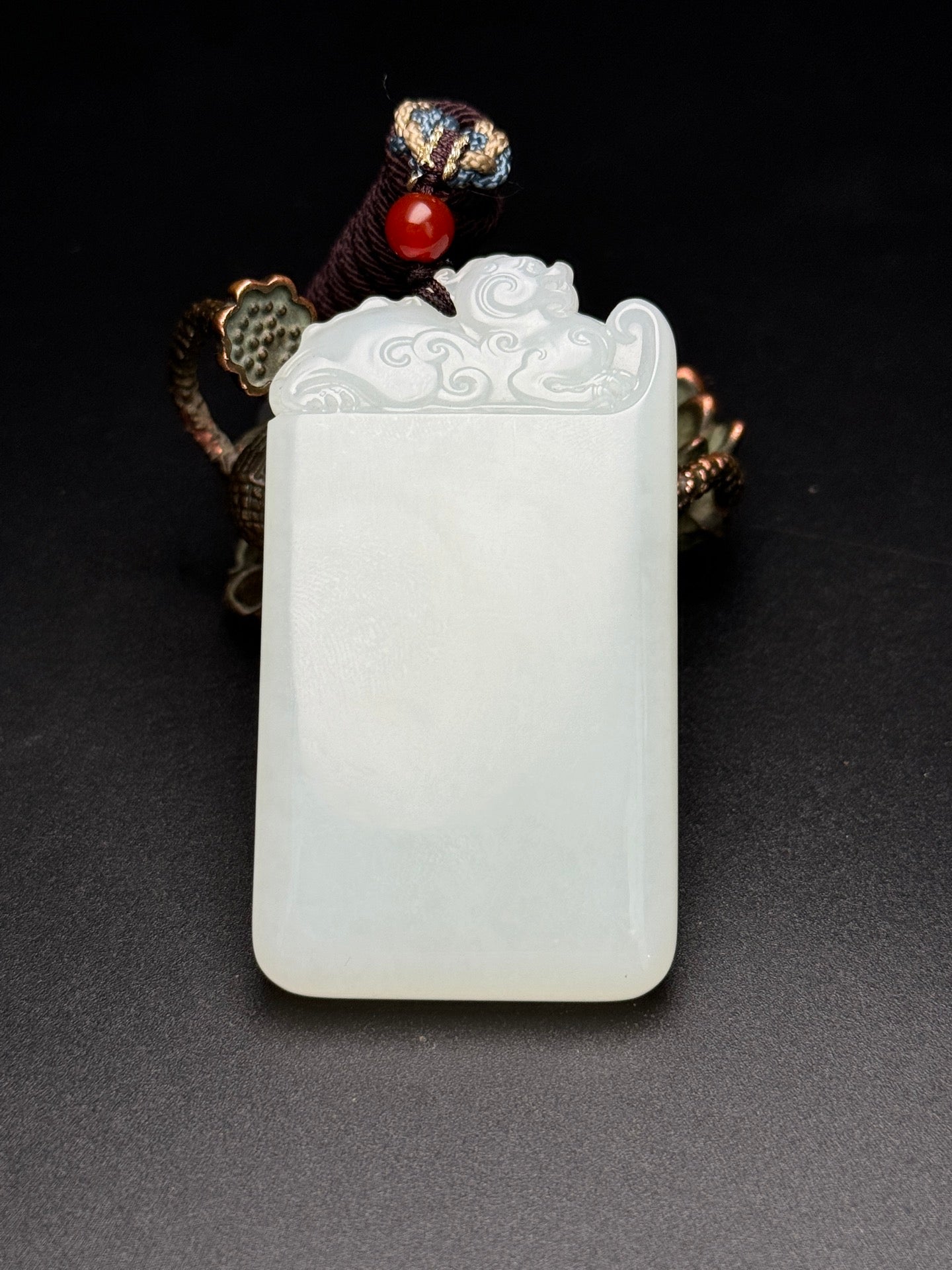 A0751 Superb Chinese White Hetian Jade Low Relief Fortune Dragon Pendant