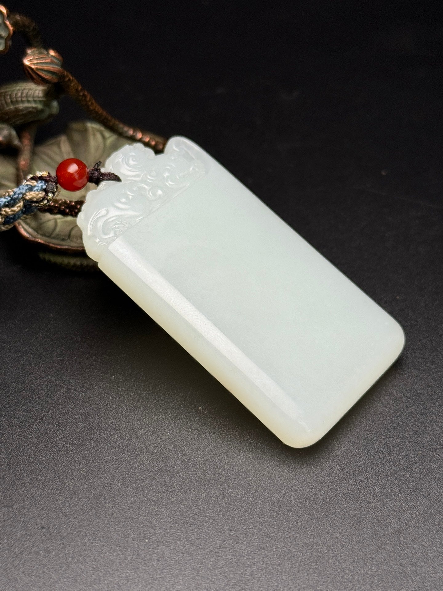 A0751 Superb Chinese White Hetian Jade Low Relief Fortune Dragon Pendant