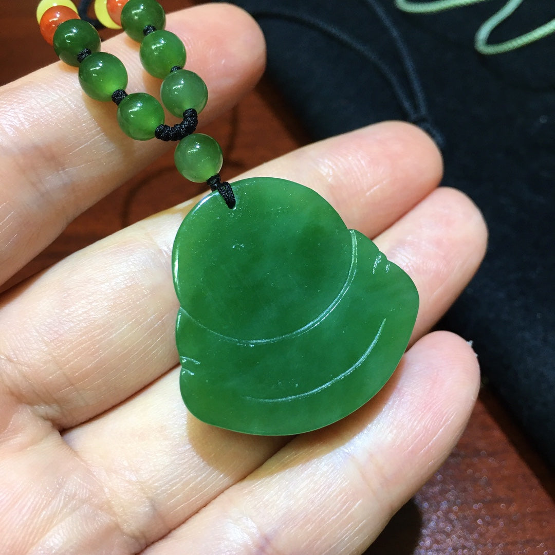 A0757 Chinese Natural Green Hetian Jade Carved Laughing Buddha Pendant