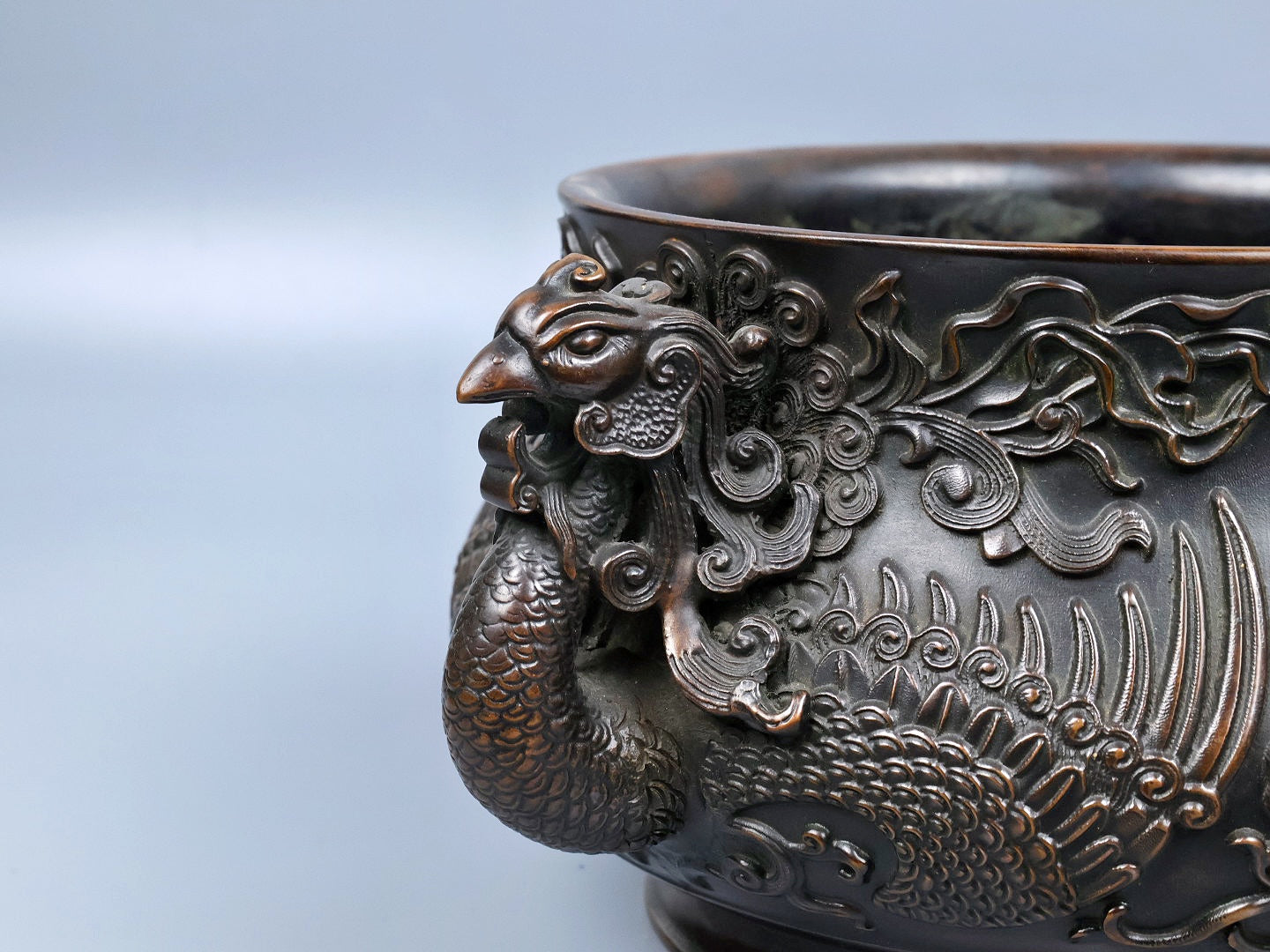 A0762 Chinese Copper Double Ears Phoenix & Peony Incense Burner
