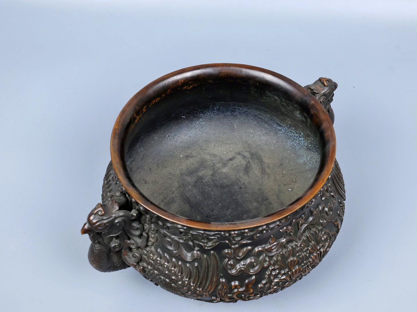 A0762 Chinese Copper Double Ears Phoenix & Peony Incense Burner