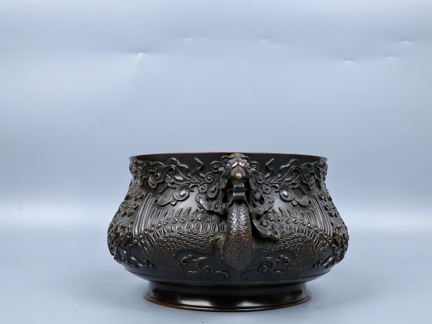 A0762 Chinese Copper Double Ears Phoenix & Peony Incense Burner